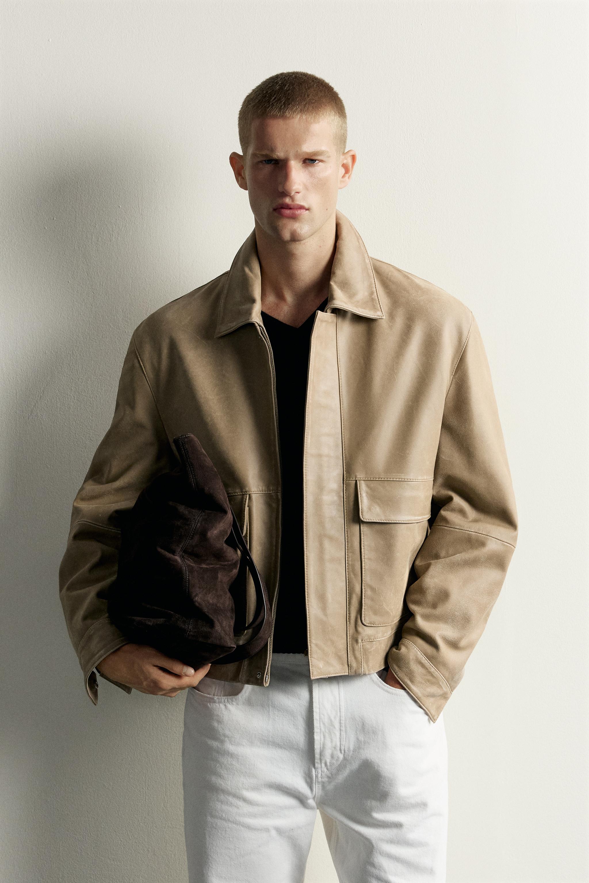 BLOUSON EN CUIR EFFET DÉLAVÉ